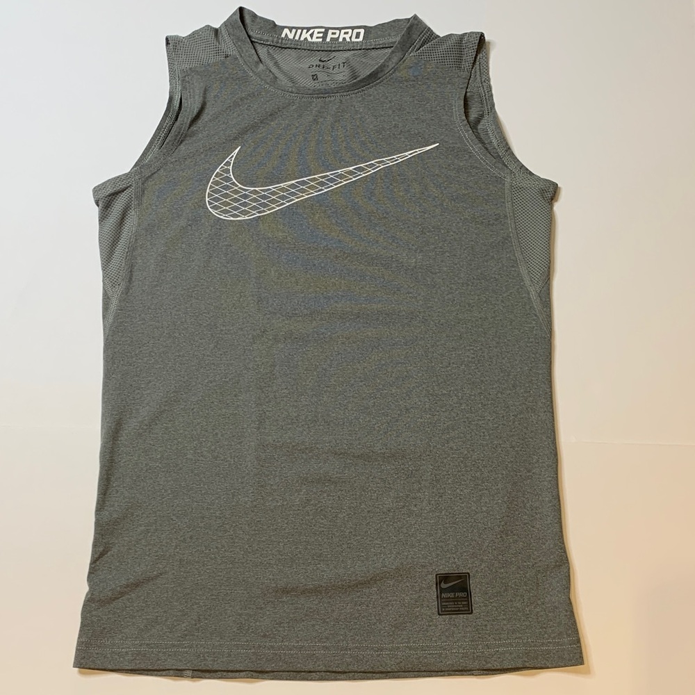 Nike Pro Dri-FIT Grey Performance Sleeveless Tank with White Swoosh